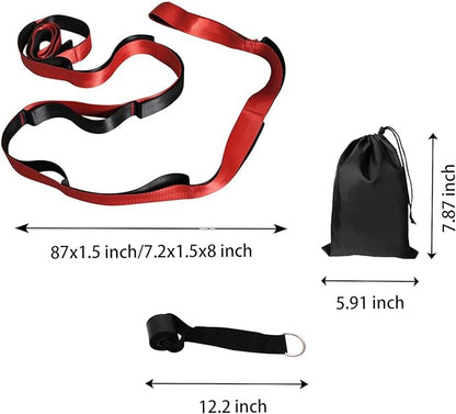 Gradient Fitness Therapy Stretching Belt, 12 Circle Multi Ring Stretching Belt (1.5 inches wide x 86.6 inches long), Therapy Equipment, Yoga Stretcher Strap,Leg Stretcher. Equipped with arch foot pads and pointed massage balls(RED)