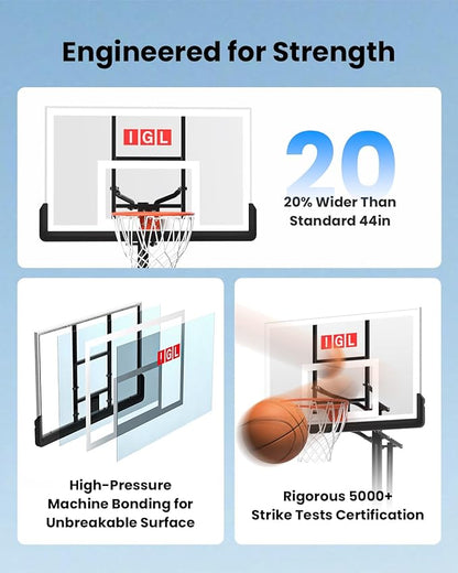 IGL In ground Basketball Hoops Outdoor, 10ft Height Adjustable Basketball Goal In ground with Shatterproof Backboard and Pro-Style Rim