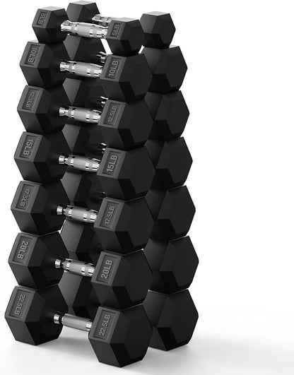 PAPABABE Hex Dumbbell Set 45-550 lb, Rubber Encased Home Gym Dumbbells, Weights Dumbbells for Women & Men, Hand Weight for Strength Training