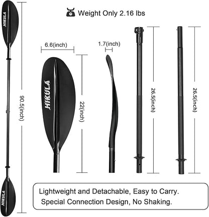 Kayak Paddle 4 Pieces Aluminum Shaft and PP Blade Floating 86.6in/220cm, 90.5inch/230cm Lightweight Oars