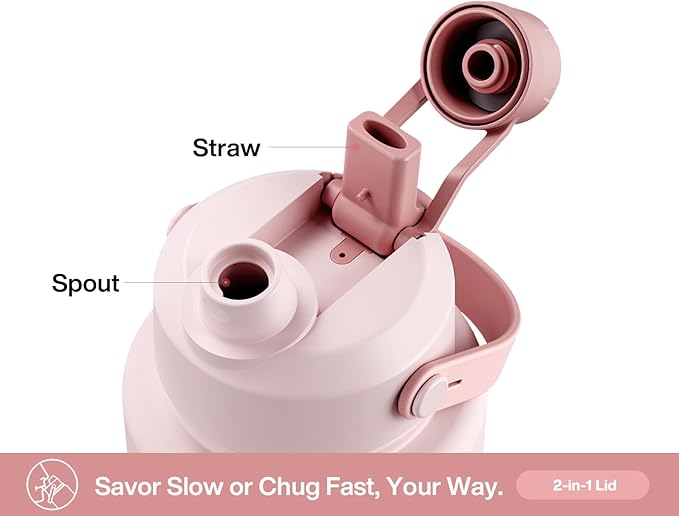 40 oz Insulated Water Bottle with 2-in-1 Straw and Spout Lid, Keep Cold 24H, Leak-Proof, BPA-Free, Double Wall Stainless Steel Water Bottle for Sports, Gym, Travel, and School (Cotton Candy)