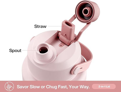 40 oz Insulated Water Bottle with 2-in-1 Straw and Spout Lid, Keep Cold 24H, Leak-Proof, BPA-Free, Double Wall Stainless Steel Water Bottle for Sports, Gym, Travel, and School (Cotton Candy)