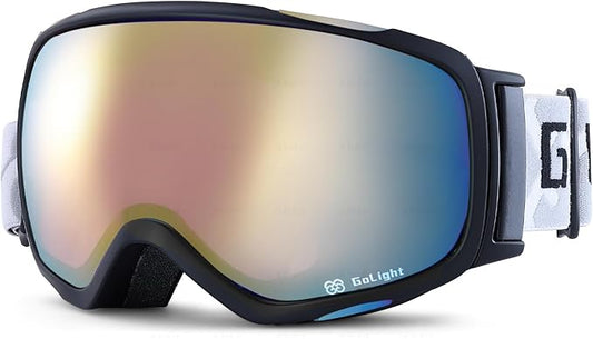 GoLight OTG Anti-Fog Ski Goggles for Men Women ??Spherical REVO Lens, UV400, Breathable TPU Frame, Adjustable Non-Slip Strap