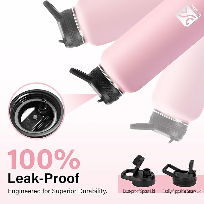 Insulated Water Bottle | Thickened Stainless Steel Vacuum Metal | Portable Sports Water Jug for Gym and Hiking with Straw, Carrier Bag, Handle Strap | BPA-Free 32 oz, Pink