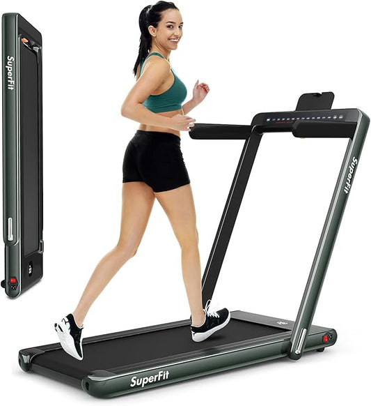 GYMAX Walking Pad, Dual LED Display 2 in 1 Under Desk Treadmill for Home with Remote & Smart App Control, 2.25HP Foldable Portable Treadmill Running Machine for Office Small Space