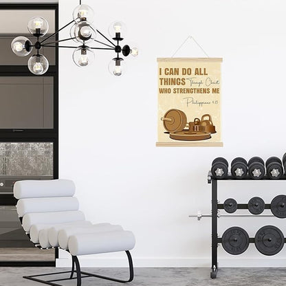 Gym Christian Motivational Posters College Dorm Posters Gifts for Guys Friends I Can Do All Things Through Christ who Strenghthens Me Gym Flag Wall Art Decor Sign for Home Gym Bedroom Office
