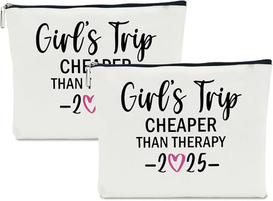 2 PCS Girls Trip Favors - 2025 Girls Weekend Gifts for Women Bestie & Friend Gifts - Sister & Her Best Friend Friendship Holiday Vacation Makeup Bag & Weekend Bags
