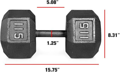 WF Athletic Supply Cast Iron Solid Hexagon Gray/Black Dumbbells, Strength Training Free Weights Set of 2 for Women and Men, Hand Weights Sold by Pairs, Multi-Select Size Options Available