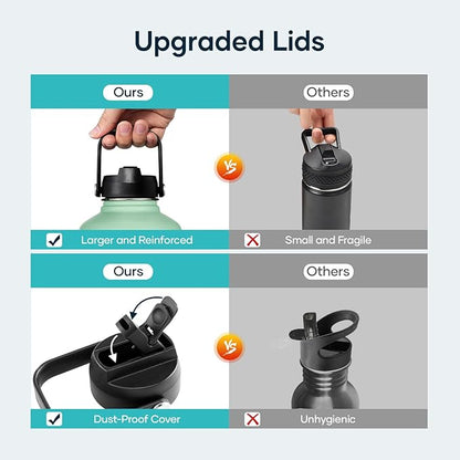 BUZIO 64oz Insulated Water Bottle, Triple Wall Stainless Steel (Cold for 48 Hrs) Leakproof Half gallon Jug/Flask with Straw Lid and Carry Bag for Sports Hiking, Camping, Gradient Green