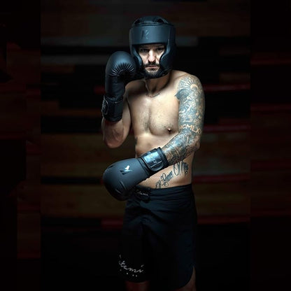 Kruzak Matte Black Boxing Gloves and Pads, Boxing Gloves Training Set for Kickboxing and Muay Thai MMA Training - Boxing Kit for Adults with Punching Pads for Martial Arts and Karate