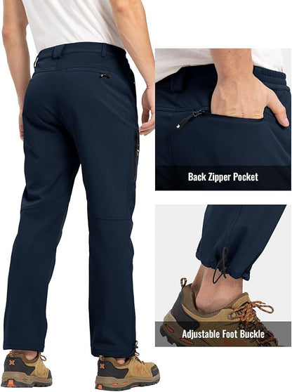 Rdruko Men's Snow Pants Waterproof Insulated Winter Hiking Pants Snowboard Fleece Lined Softshell Ski Pants