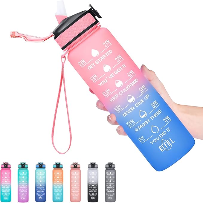Hyeta 32 oz Water Bottles with Times to Drink and Straw, Motivational Water Bottle with Time Marker, Leakproof, Drinking Sports Water Bottle for Fitness, Gym and Outdoor