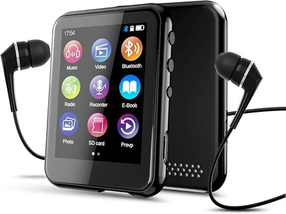 16GB MP3 Player with Bluetooth 5.3, QNGEE 2.4 inch Full Touchscreen Music MP3 for Kids, FM Radio, Voice Recorder, HiFi Sound, E-Book, Earphones Included