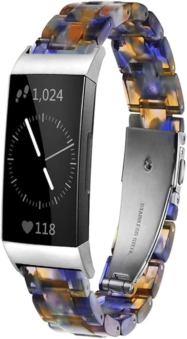 Resin Band Compatible with Fitbit Charge 4,Charge 3/3 SE,Women Men Resin Accessory Rose Gold Buckle Band Wristband Strap Blacelet