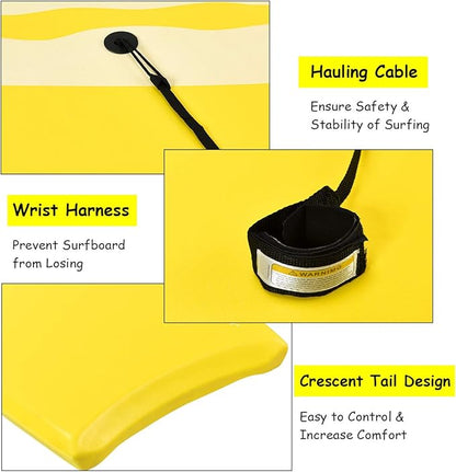 Goplus 41''/37''/33'' Lightweight Body Board for Beach, Surf Board with EPS Core, XPE Deck, HDPE Slick Bottom, Wrist Leash, Bodyboard for Kids Adults Surfing