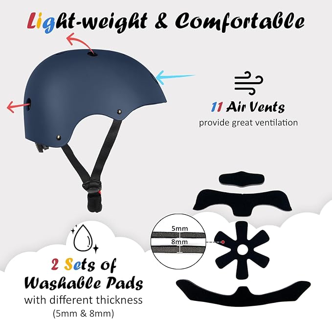 Kids Bike Helmet, Adjustable and Multi-Sport, from Toddler to Youth, 3 Sizes