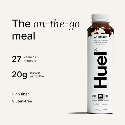 Huel Ready-to-Drink | Chocolate Meal Replacement Drink | High Protein Drink | Nutritionally Complete, Low Sugar, High Fiber, Plant Based, Vegan, Healthy | 20g Protein Per Bottle | 16.9 Fl Oz (12 Pack)
