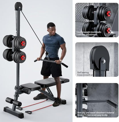 12-in-1 Multi-Functional Home Gym Workout Bench–High/Low Pulley System, Sit-Up Bench, LAT Pull-Down,Leg Developer,Adjustable Strength Training Equipment for Full-Body Fitness