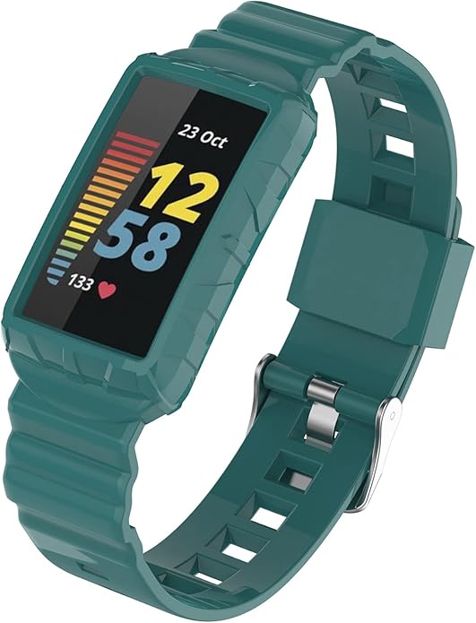 NINKI Green Sport Band Compatible Silicone Fitbit Charge 5/4/3 SE Band with Case,All In One Case with Band for Fitbit Charge 5 Bands for Men Fitbit Charge 4 Band Waterproof Charge 3 Bands for Women