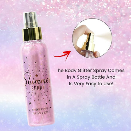 Glitter Spray for Hair and Body, Glitter Body Spray, Glitter Spray for Clothes, Quick-Drying Waterproofing Body Shimmer Suitable for Festival Rave 3.72fl Oz (Purple, 3.72 fl oz)