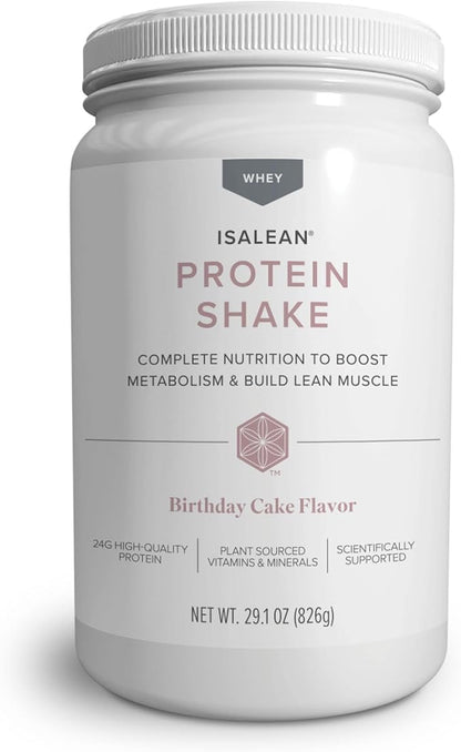 IsaLean Protein Shake - Complete Superfood Meal Replacement for Maintaining Healthy Weight and Lean Muscle Growth with 24 Vitamins and Minerals - 29.1 oz - 14 Meal Canister (Birthday Cake) - Canister