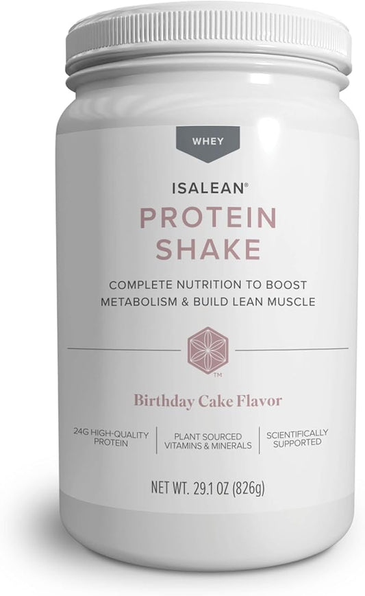 IsaLean Protein Shake - Complete Superfood Meal Replacement for Maintaining Healthy Weight and Lean Muscle Growth with 24 Vitamins and Minerals - 29.1 oz - 14 Meal Canister (Birthday Cake) - Canister