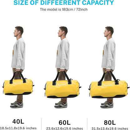 Gonex 40L 60L 80L Extra Large Waterproof Duffle Travel Dry Duffel Bag Heavy Duty Bag with Durable Straps & Handles for Kayaking Paddleboarding Boating Rafting Fishing