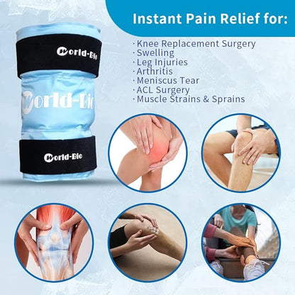 Knee Ice Pack Wrap for Pain Relief, Reusable & Flexible Gel Cold Pack for Leg Injuries, Swelling, Replacement Surgery, Hot & Cold Compress Knee Ice Wrap for Arthritis, Post-Surgery Recovery