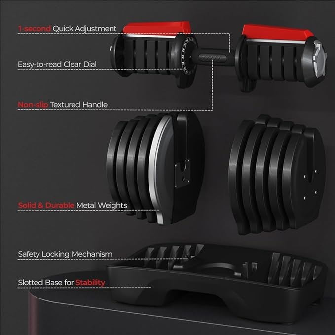 Yaheetech Adjustable Dumbbells Set 28LB/40LB/52.5LB/90LB, Fast Adjust Weight Set Pair