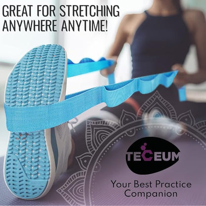 TECEUM Stretching Strap for Yoga & Physical Therapy – 10 Loops – Non-Elastic Leg Stretch Straps for Stretching, Exercising, Pilates, Post-Injury Rehabilitation for All Levels – Men & Women