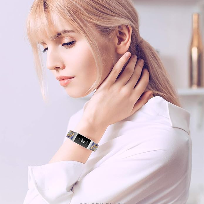 Resin Band Compatible with Fitbit Charge 4,Charge 3/3 SE,Women Men Resin Accessory Rose Gold Buckle Band Wristband Strap Blacelet