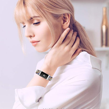Resin Band Compatible with Fitbit Charge 4,Charge 3/3 SE,Women Men Resin Accessory Rose Gold Buckle Band Wristband Strap Blacelet