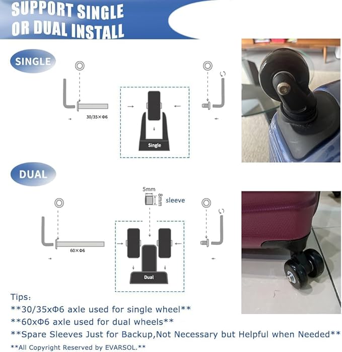 45mm 4PCS Luggage Replacement Wheels & Hacksaw for Trolley Case Bags; Inline, Swivel, Rubber & Roller Bearings Repair Kits with Axles