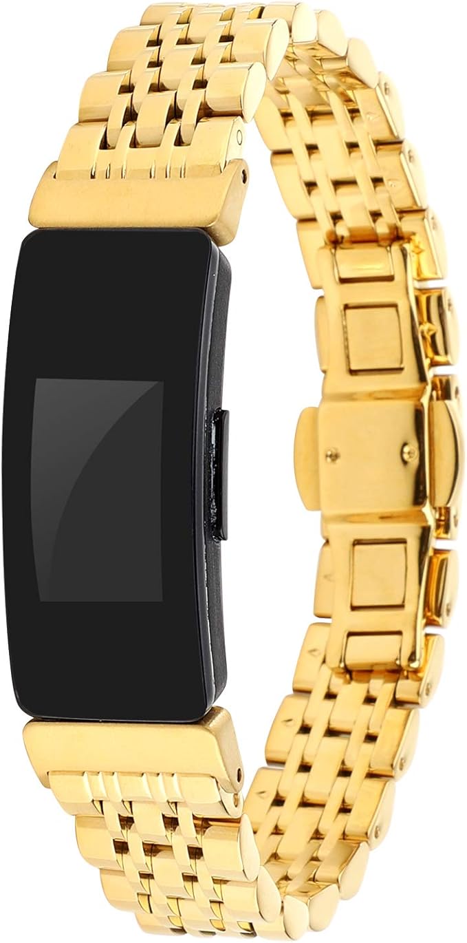 Metal Bands Compatible with Fitbit Inspire and Inspire 2 for Women Men, Stainless Steel Jewelry Replacement Bracelet Bangle Wristbands (Gold)