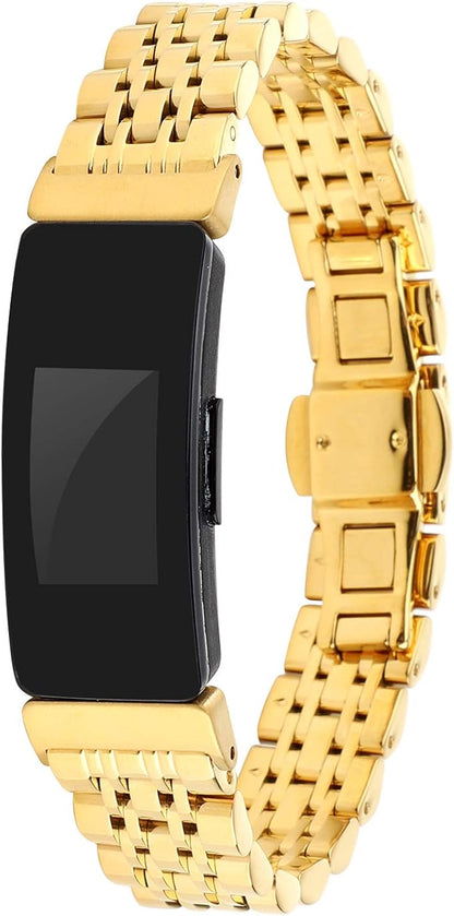 Metal Bands Compatible with Fitbit Inspire and Inspire 2 for Women Men, Stainless Steel Jewelry Replacement Bracelet Bangle Wristbands (Gold)