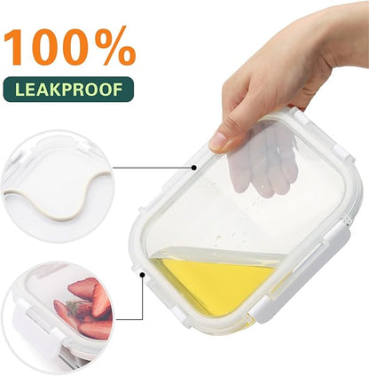 10 Pack 22 Oz Glass Meal Prep Containers with Lids, Reusable Glass Food Storage Containers with Lids, Leak Proof, Microwave, Oven, Freezer and Dishwasher Safe (White)