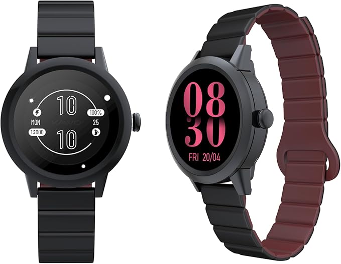 KAVVO Macaron 36mm Round Stylish Watch, 1.106'' AMOLED Retina Screen, Always-on Display, Silicone Magnetic Suction Strap, Female Health Record, Waterproof(Mistic Black)