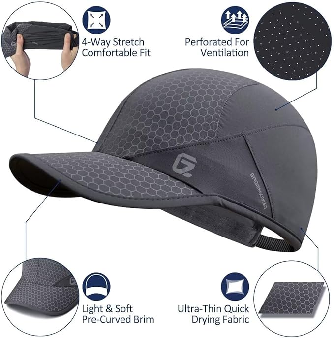 GADIEMKENSD Stretch Running Hat with Soft Brim, Quick Dry, Unstructured, Unisex-Adult