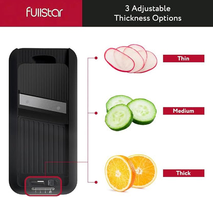 Fullstar All-in-1 Vegetable Chopper and Mandoline Slicer for Kitchen - Cheese Grater, French Fry Cutter, Cheese Slicer - Bonus Handheld Spiralizer Included (6 in 1, Black)