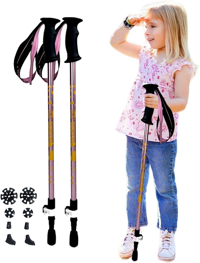 Kids Hiking Poles, 2PCS Todder Collapsible Trekking Poles for Hiking, Ski, Outdoor Activities, Todder Hiking Essentials for Boys and Girls, Blue, Pink Available