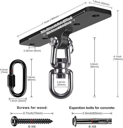 Heavy Bag Hanger, Punching Bag Ceiling Mount Hanger, 360° Rotation Hook for Boxing, MMA, Aerial Yoga, Hammock, and More, 600 LB Capacity