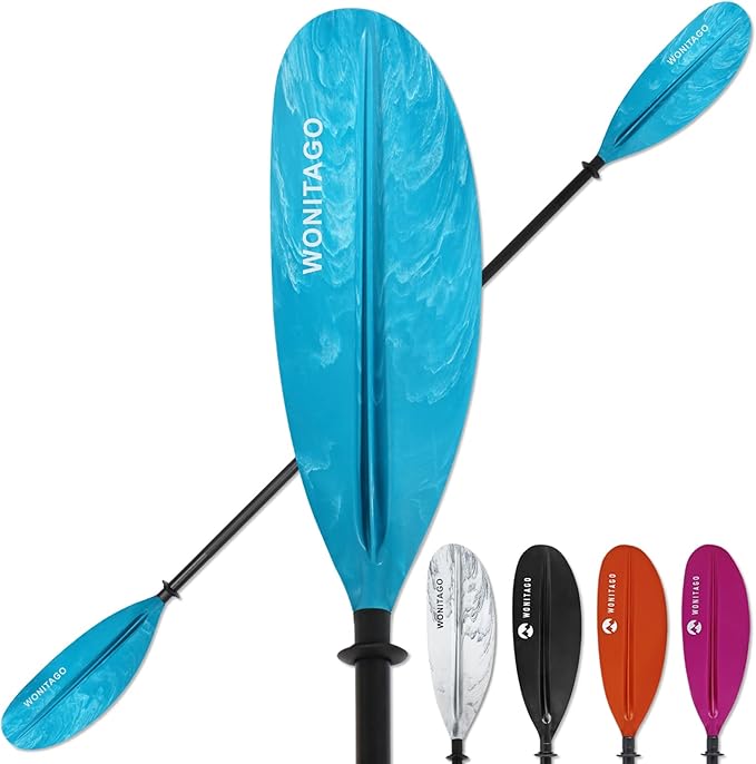 Kayak Paddle with Aluminum Shaft and Reinforced PP Blade, Floating Kayak Oar for Kayaking Canoeing and Boating, 220 cm/86 inches - 230 cm/90 inches