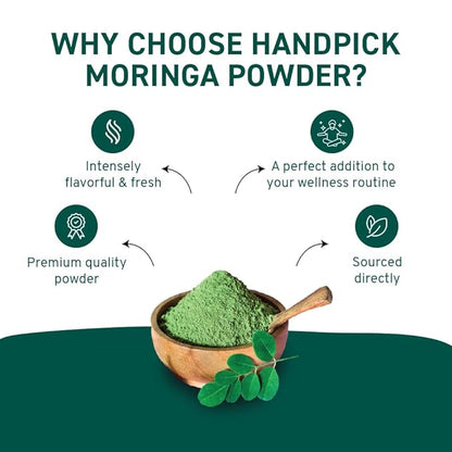 HANDPICK USDA Organic Moringa Powder (397g/14oz) Pure Moringa Oleifera Leaf Powder | Authentic Indian Origin | Gluten Free, Non-GMO | Perfect for Smoothies, Drinks, Tea & Recipes