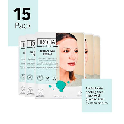 IROHA NATURE Glycolic Acid Peeling Face Mask (Pack of 15) | Skin Perfecting for a Radiant & Smooth Look | Instant Regeneration in Just 15 Minutes | Clean Beauty | 100% Vegan
