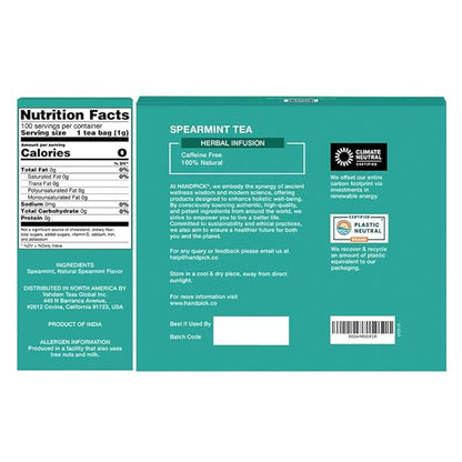 HANDPICK, Spearmint Tea Bags (100 Herbal Tea Bags) |Refreshing Mint Tea | Non-GMO | Round Eco-Conscious Teabags