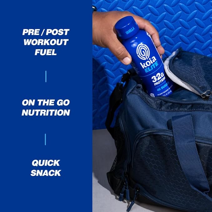 Koia Elite Plant Based Protein Shake, Vanilla, 32g Protein, 4g Sugar, 6g Prebiotic Fiber, Pre & Post Workout Nutritional Drink, No Seed Oils, Dairy-Free, Gluten-Free, Non-GMO, 12 Fl Oz (Pack of 12)