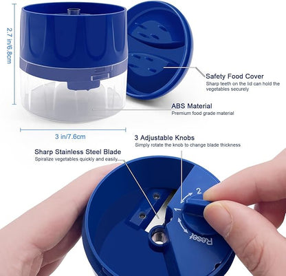 3 in 1 Vegetable Spiralizer Slicer, Adjustable Zucchini Carrot Noodle Maker, Cucumber Spiral Cutter, Easy to Use Kitchen Tool（Blue）