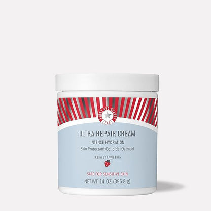 First Aid Beauty - Ultra Repair Cream, Intense Hydration Whipped Colloidal Oatmeal, Clinically Proven to Strengthen Skin Barrier & Help Relieve Eczema, Face & Body Moisturizer, 14oz Fresh Strawberry