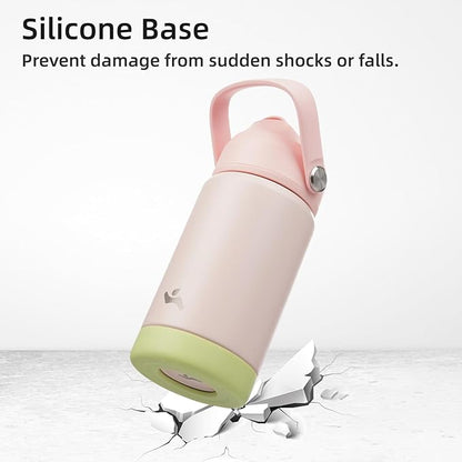 Insulated Water Bottle with Straw Lid,12 oz Stainless Steel Vacuum Metal Bottle with Silicone Handle,Pearl