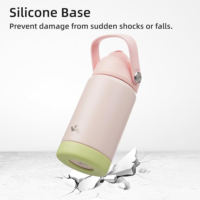 Insulated Water Bottle with Straw Lid,24 oz Stainless Steel Vacuum Metal Bottle with Silicone Handle,Pearl